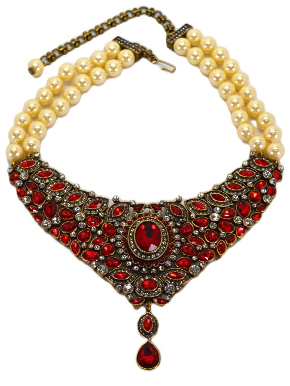 Heidi Daus 'Worth Waiting For' Siam Red Crystal Faux Pearl Necklace NIB
